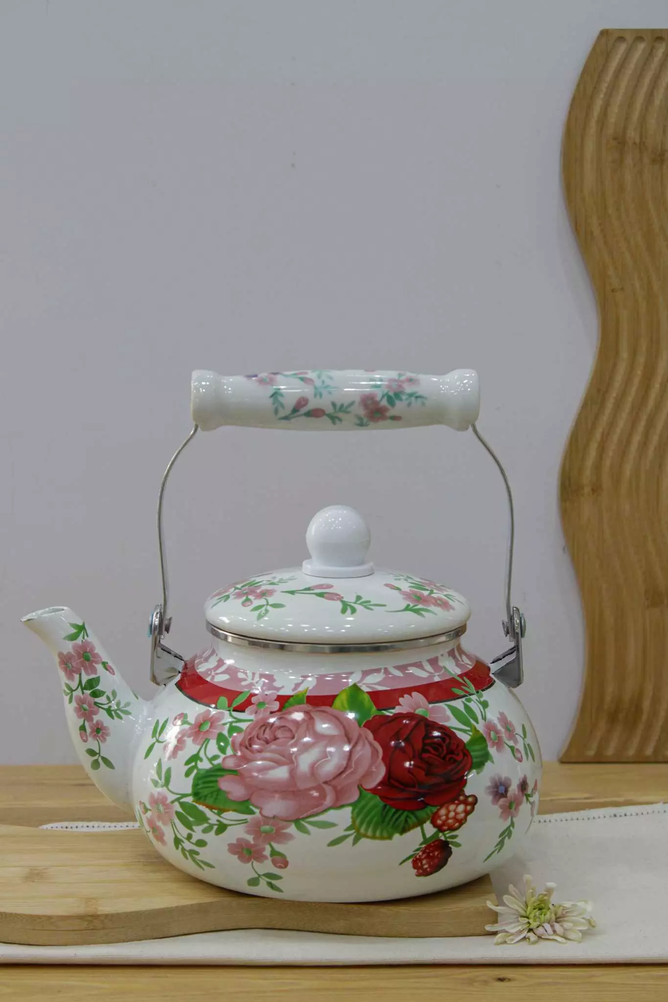 کتری لعابی خمره ای 2.5 لیتر گل سرخ