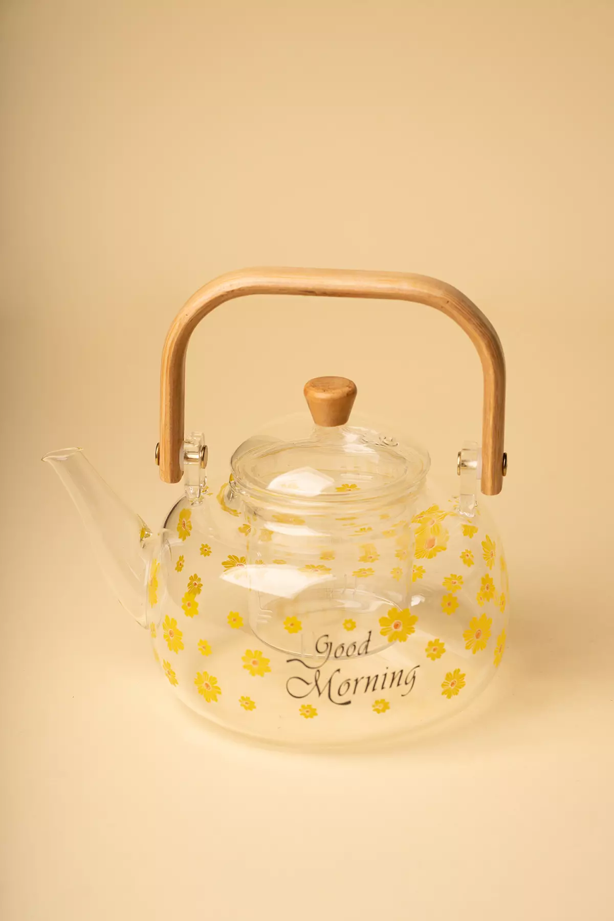 قوری پیرکس دسته بامبو گلدار