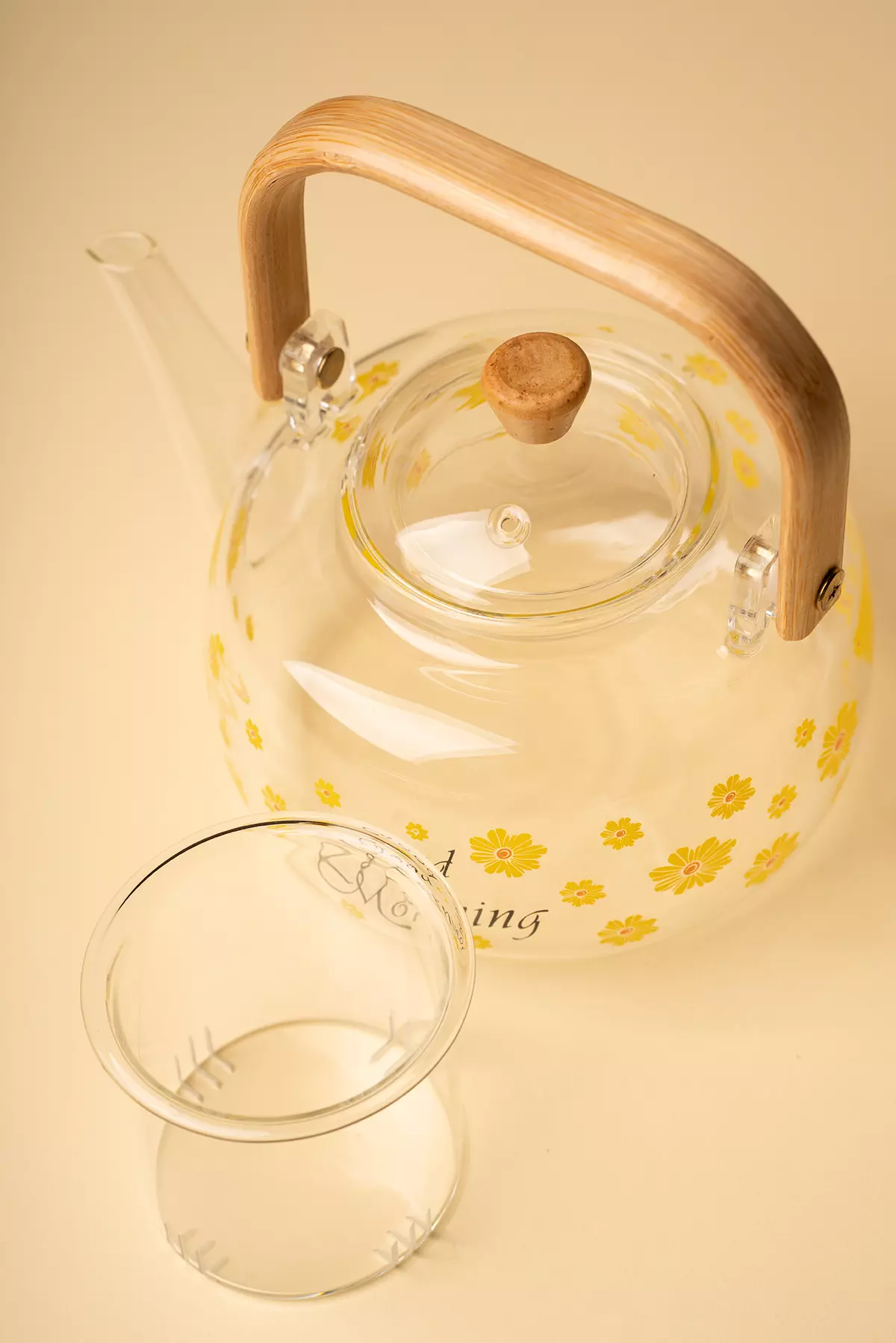 قوری پیرکس دسته بامبو گلدار