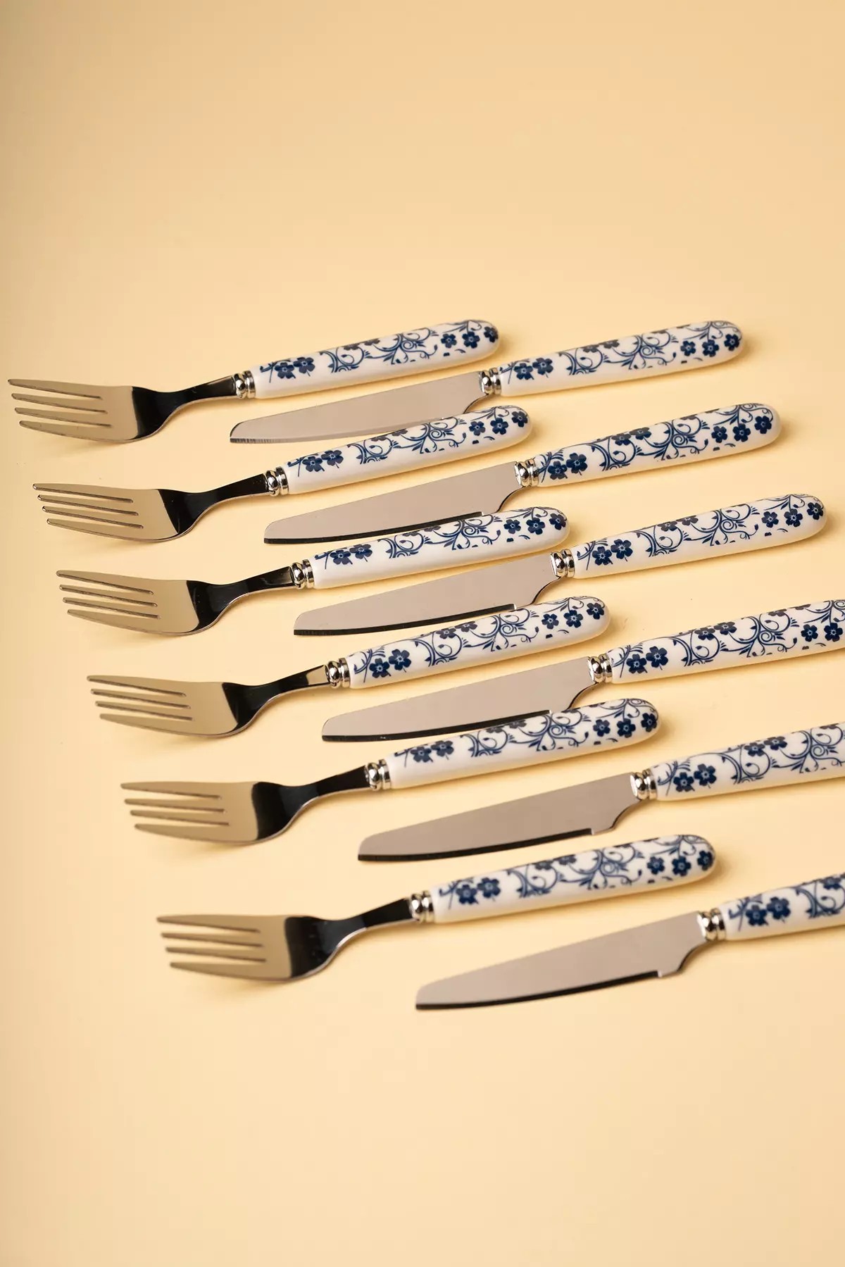 کارد چنگال سرامیکی گل آبی