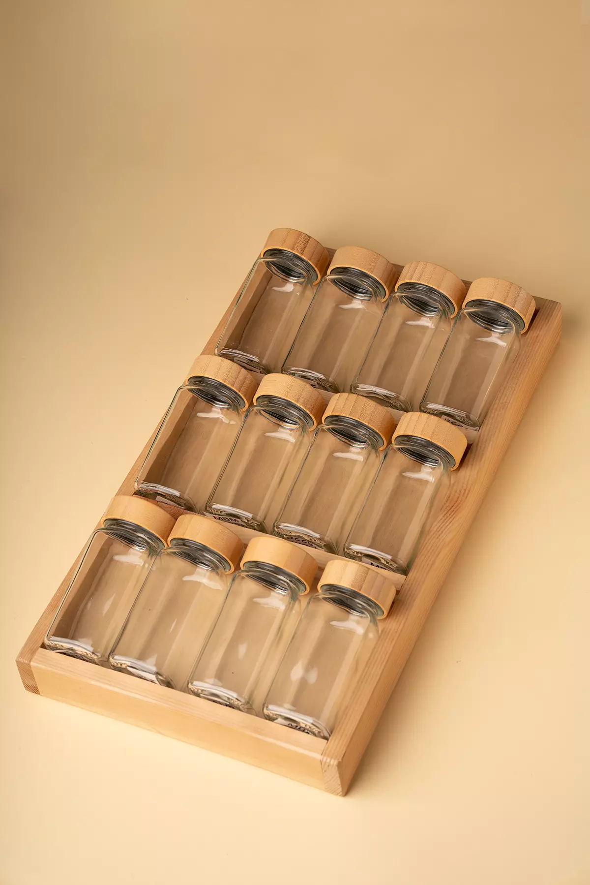 ست ۱۲ عددی مکارتی درب بامبو دوکاره پایه چوبی کشو