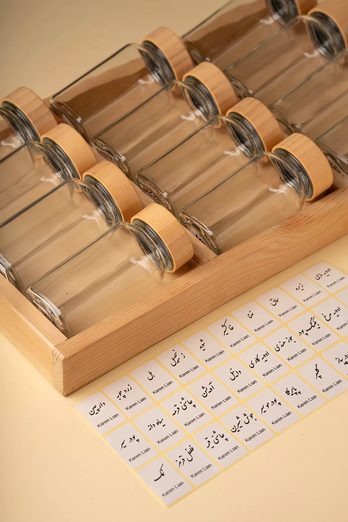 ست ۱۲ عددی مکارتی درب بامبو دوکاره پایه چوبی کشو