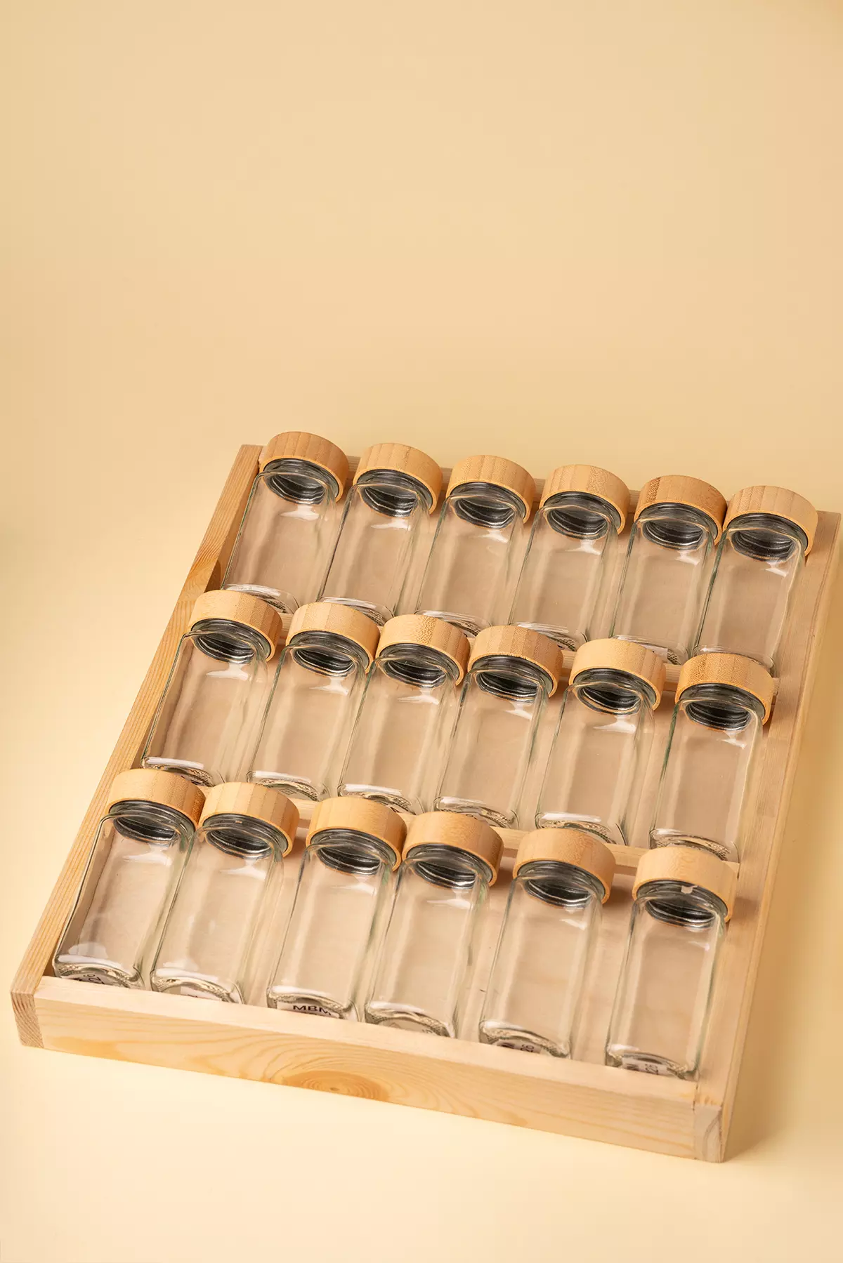 ست 18عددی مکارتی درب بامبو دوکاره با پایه چوبی کشو