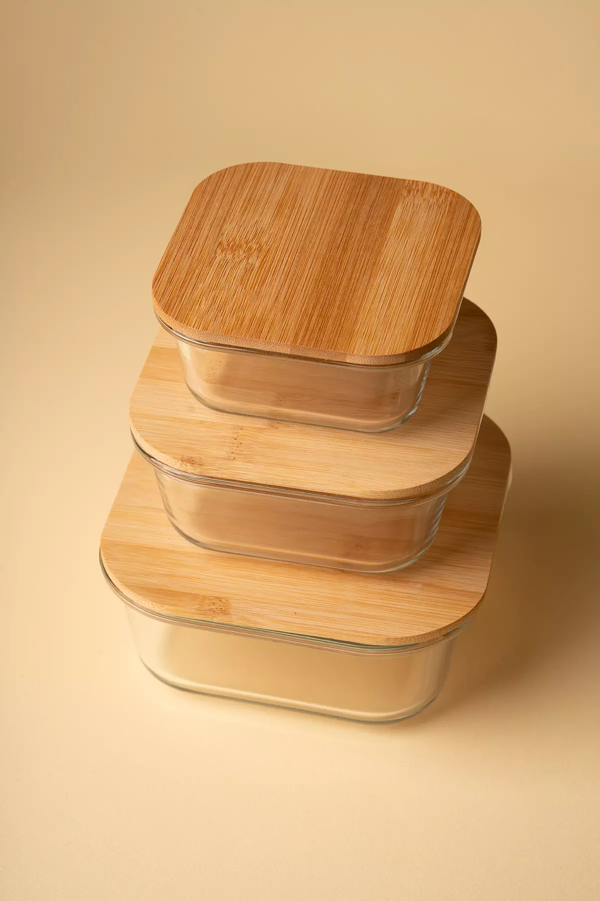 ظرف پیرکس درب بامبو مربع