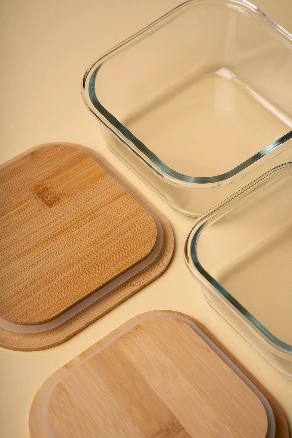 ظرف پیرکس درب بامبو مربع