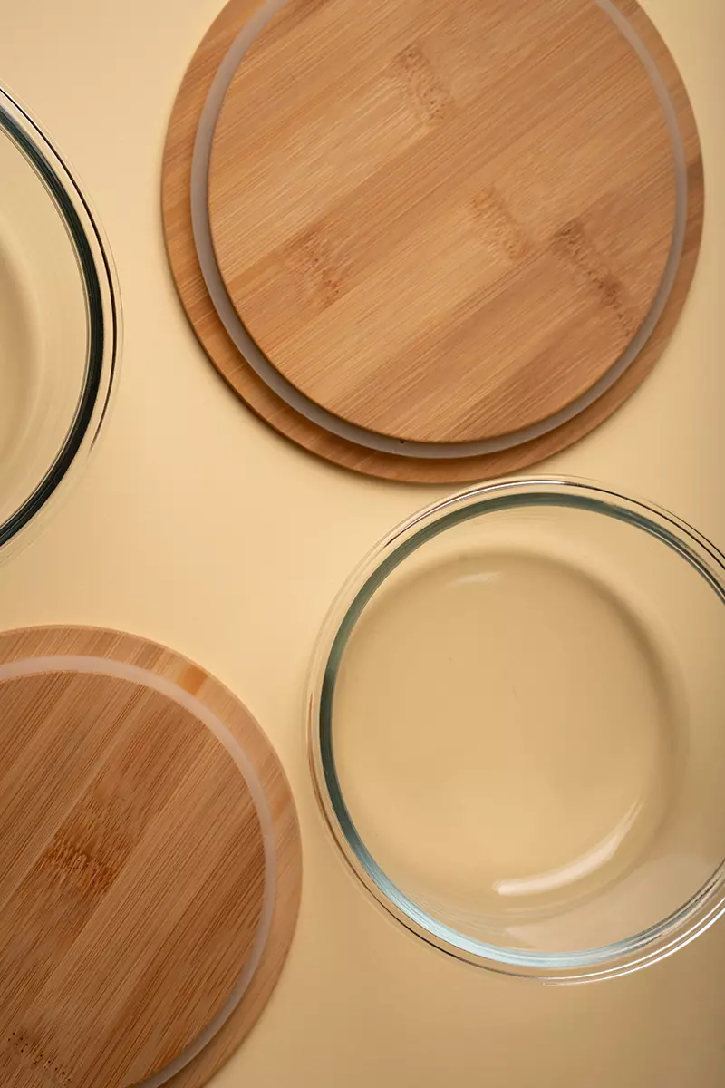 ظرف پیرکس درب بامبو گرد