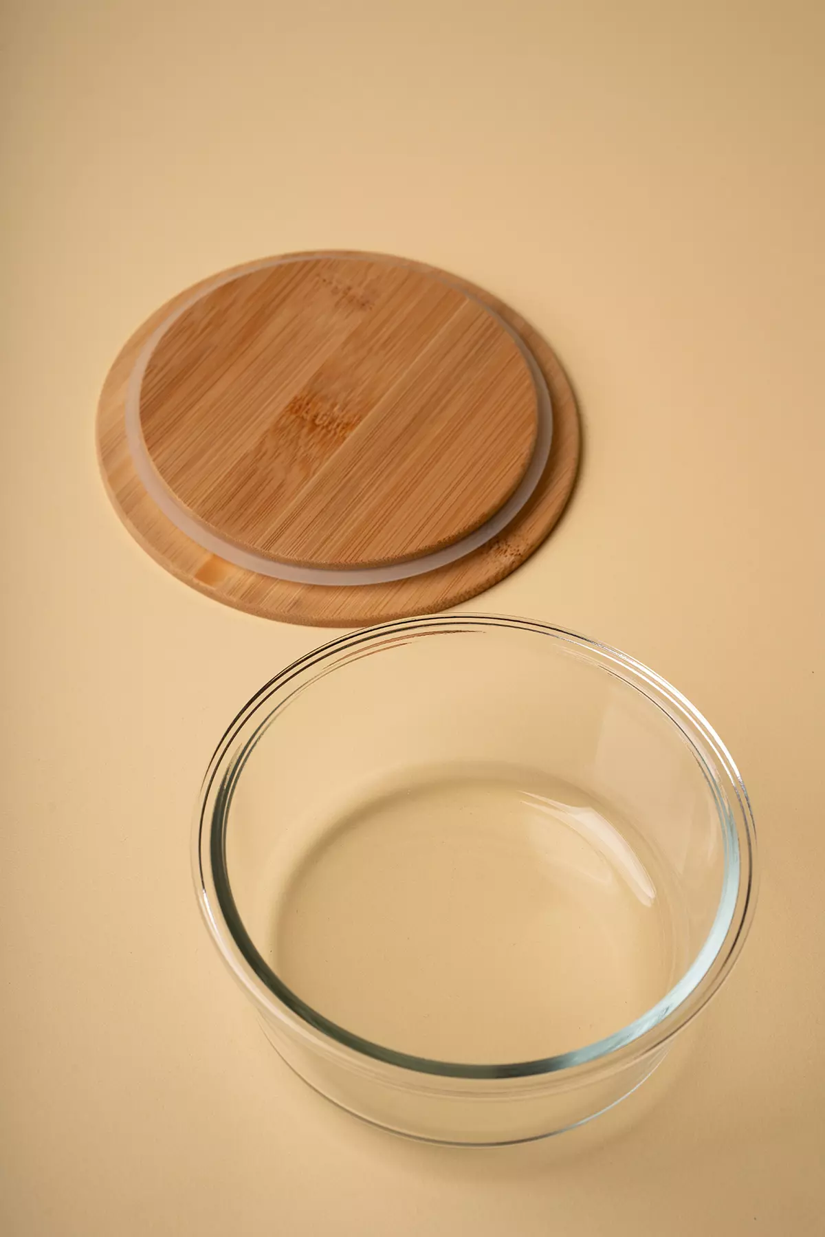 ظرف پیرکس درب بامبو گرد