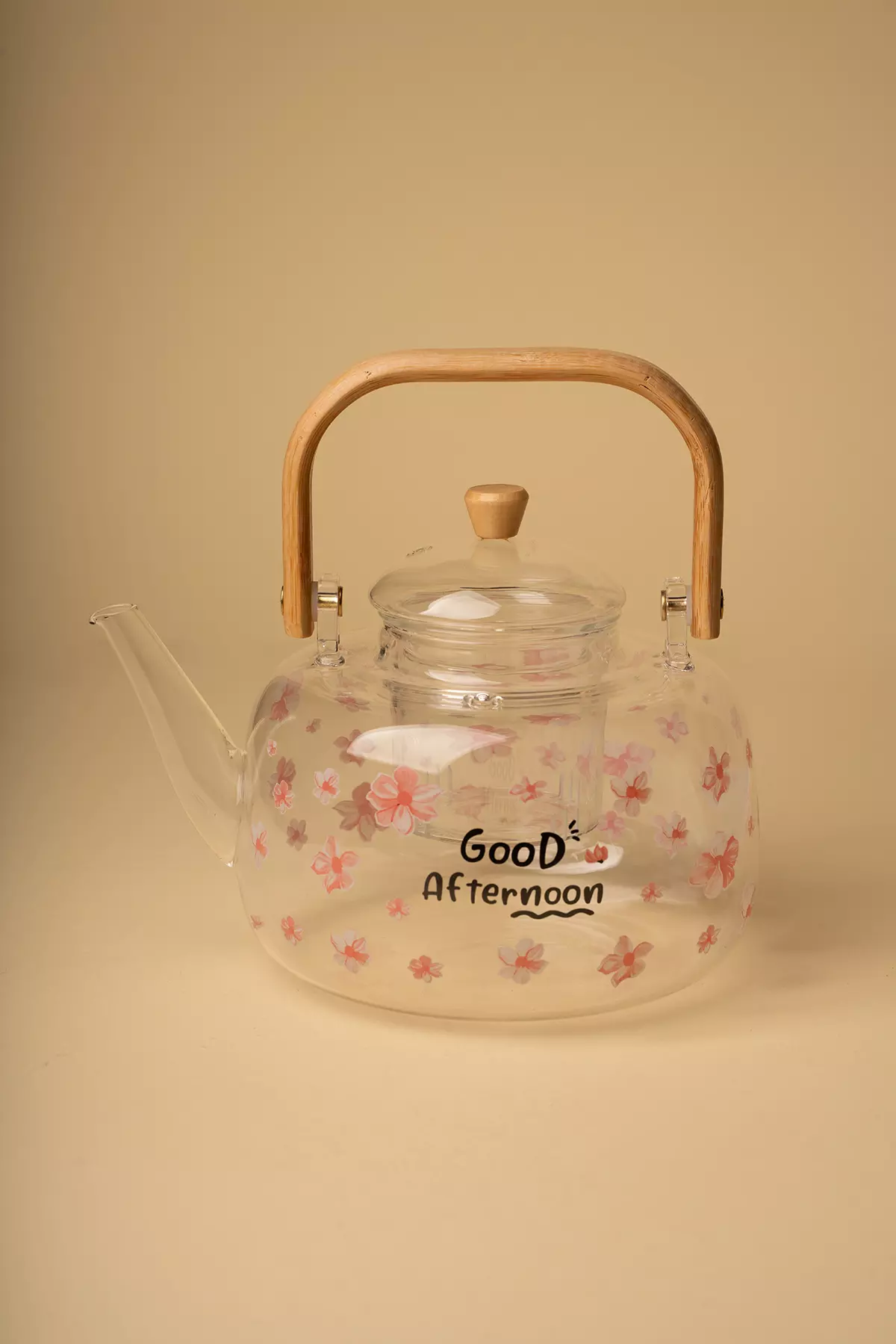 قوری پیرکس دسته بامبو گلدار