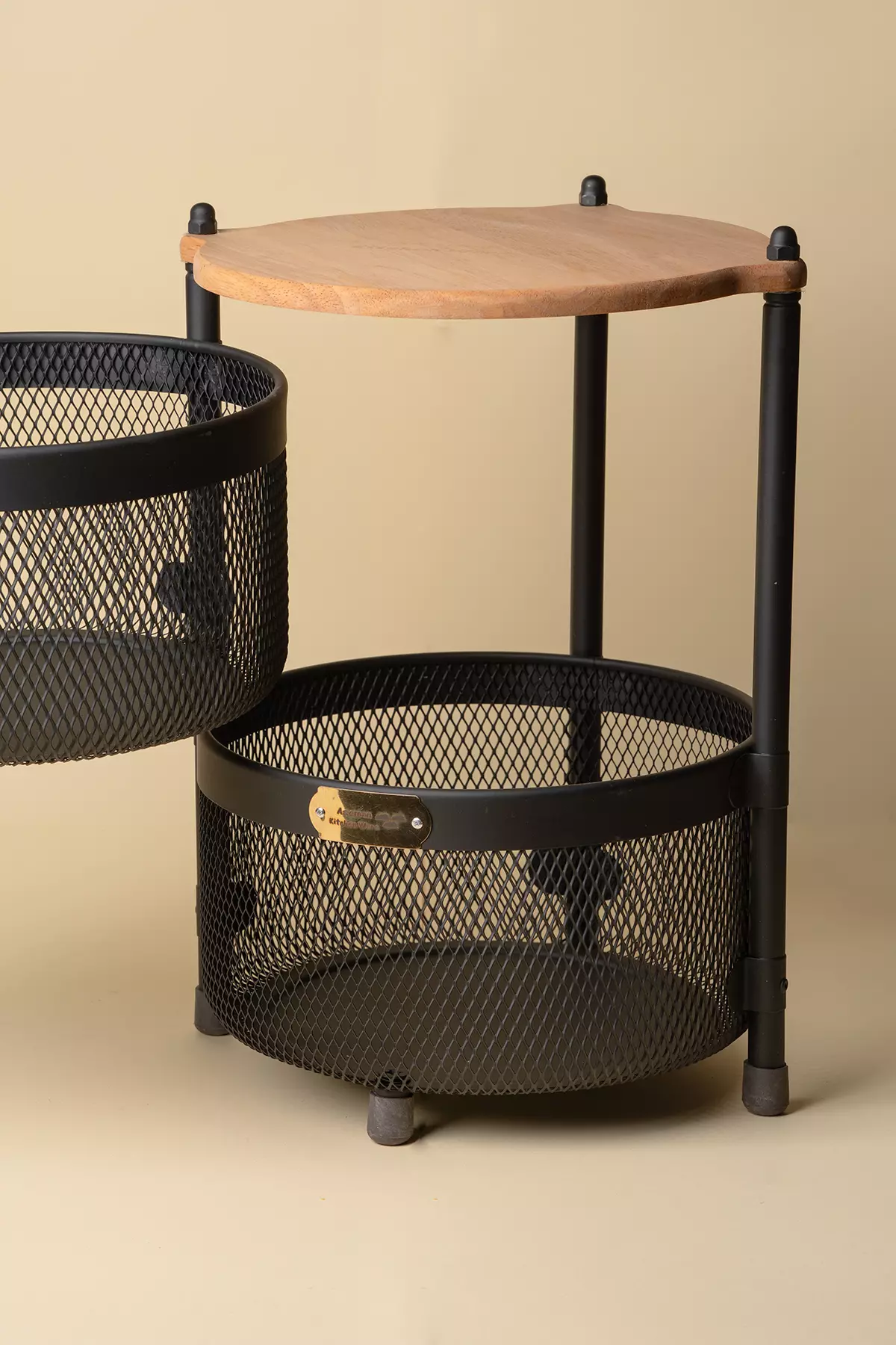 جا پیازی توری فلزی گرد چوبی