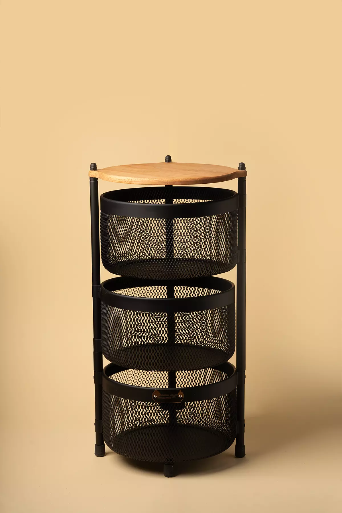 جا پیازی توری فلزی گرد چوبی