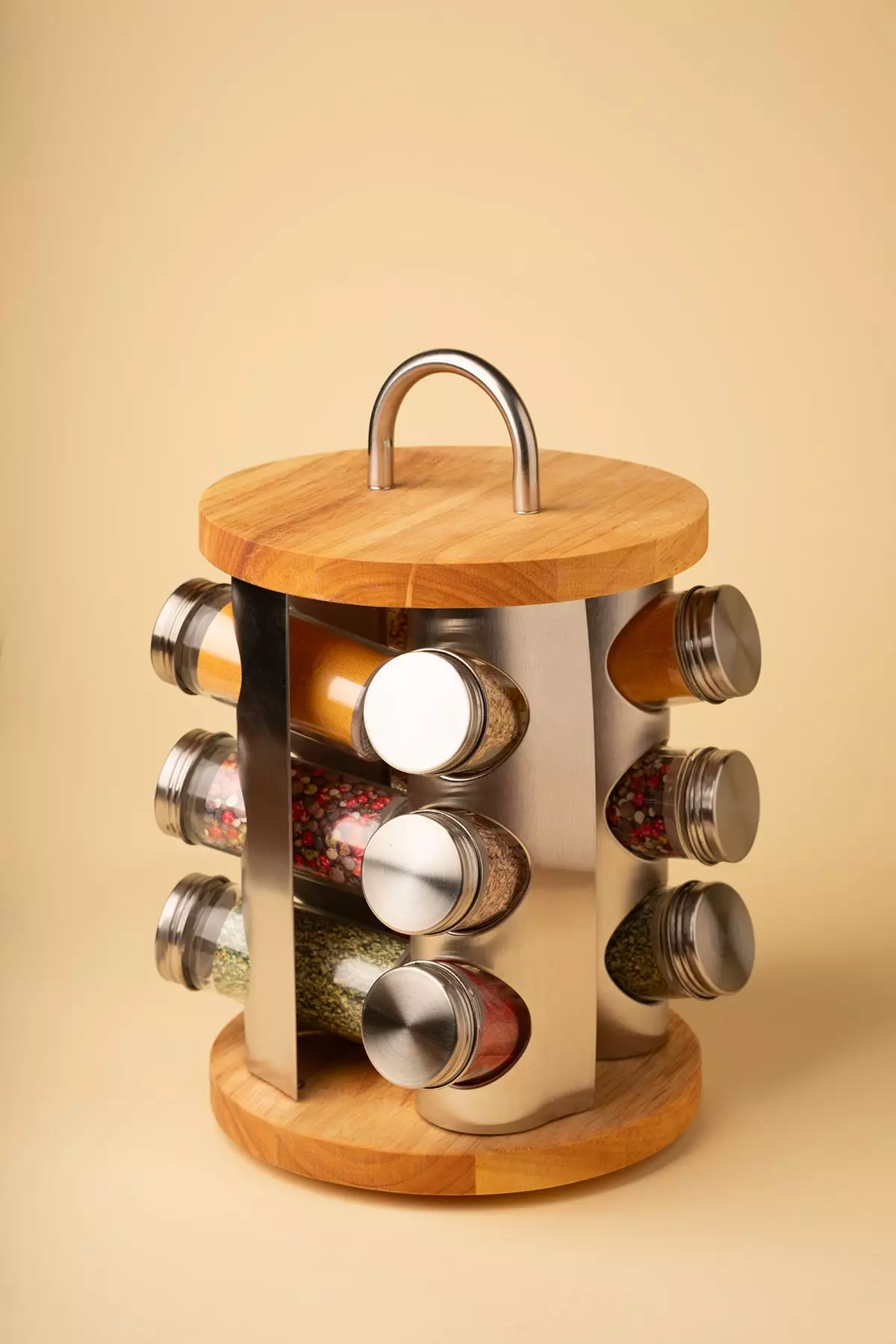 جا ادویه گردان چوب و استیل لیمون