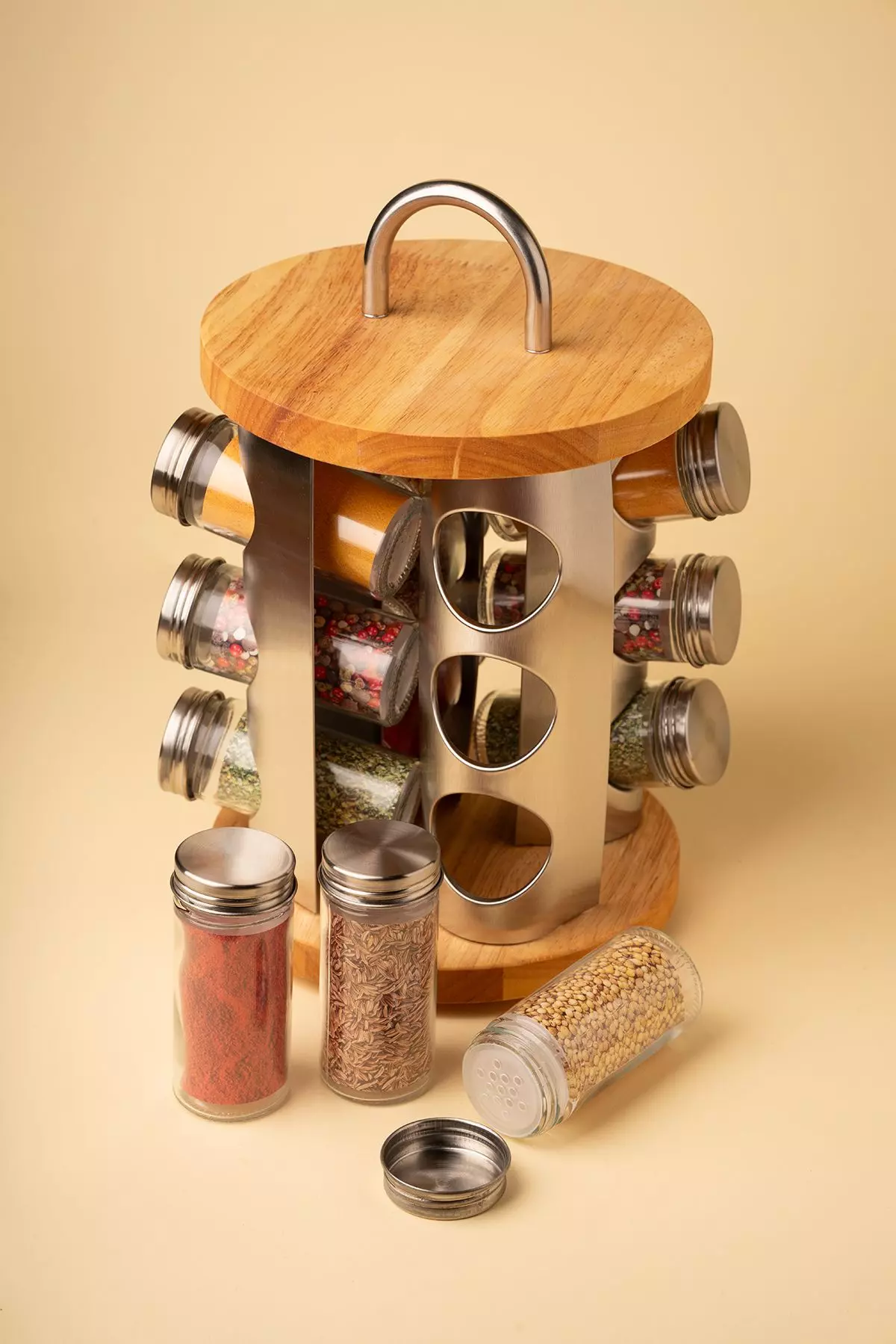 جا ادویه گردان چوب و استیل لیمون