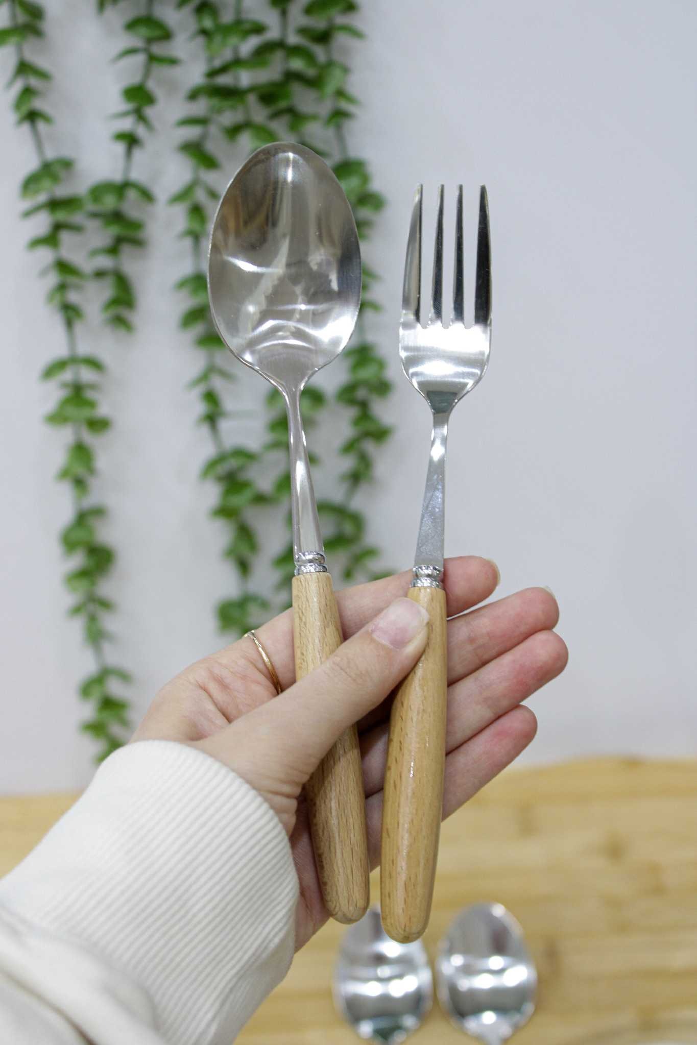 قاشق و چنگال دسته چوبی