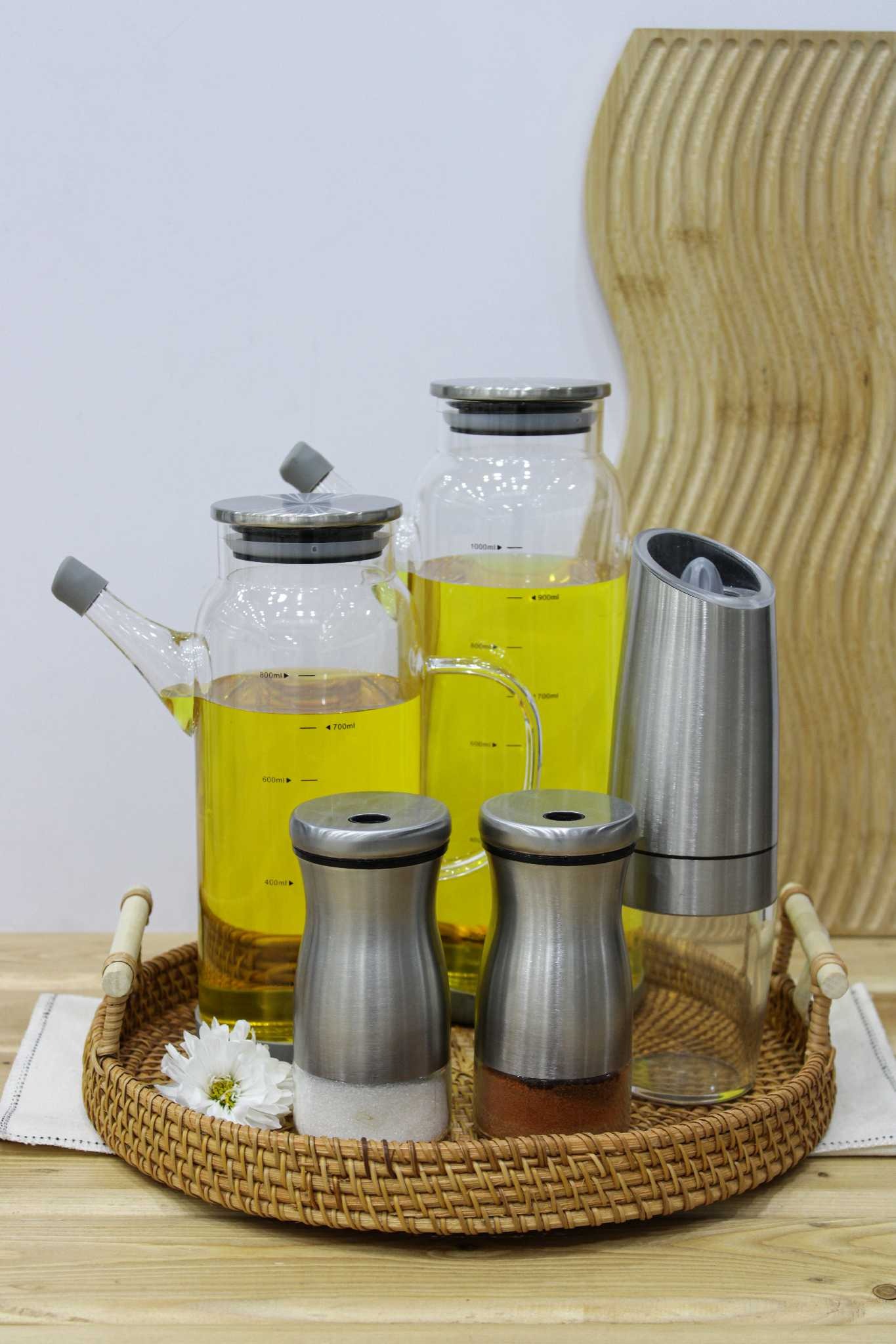 ست روغن ریز درب استیل با سینی حصیری